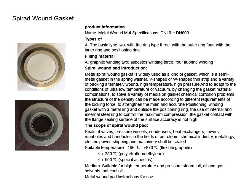 Spiral Wound Gasket - Product Parameters